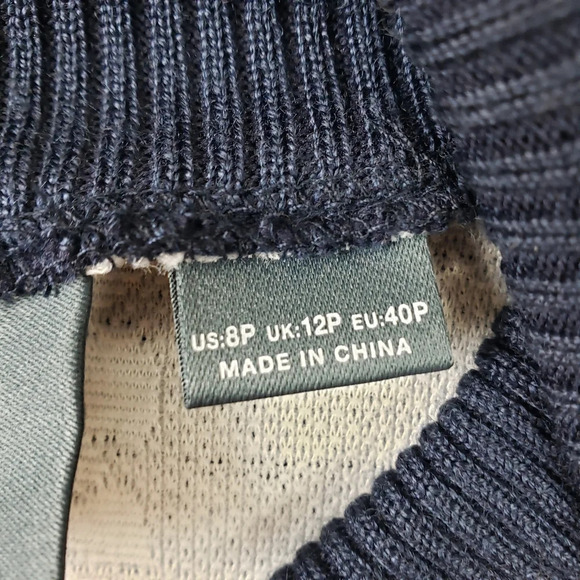 Maeve Anthropology Midi Sweater Dress Sz 8P Ryder Jacquard Turtleneck Navy Blue - Picture 10 of 12